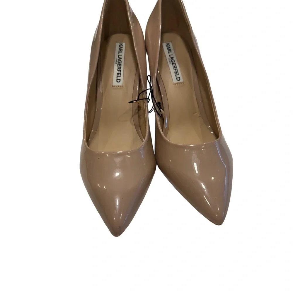 KARL LAGERFELD PARIS Patent Leather Pumps Nude Size 9.5M NEW